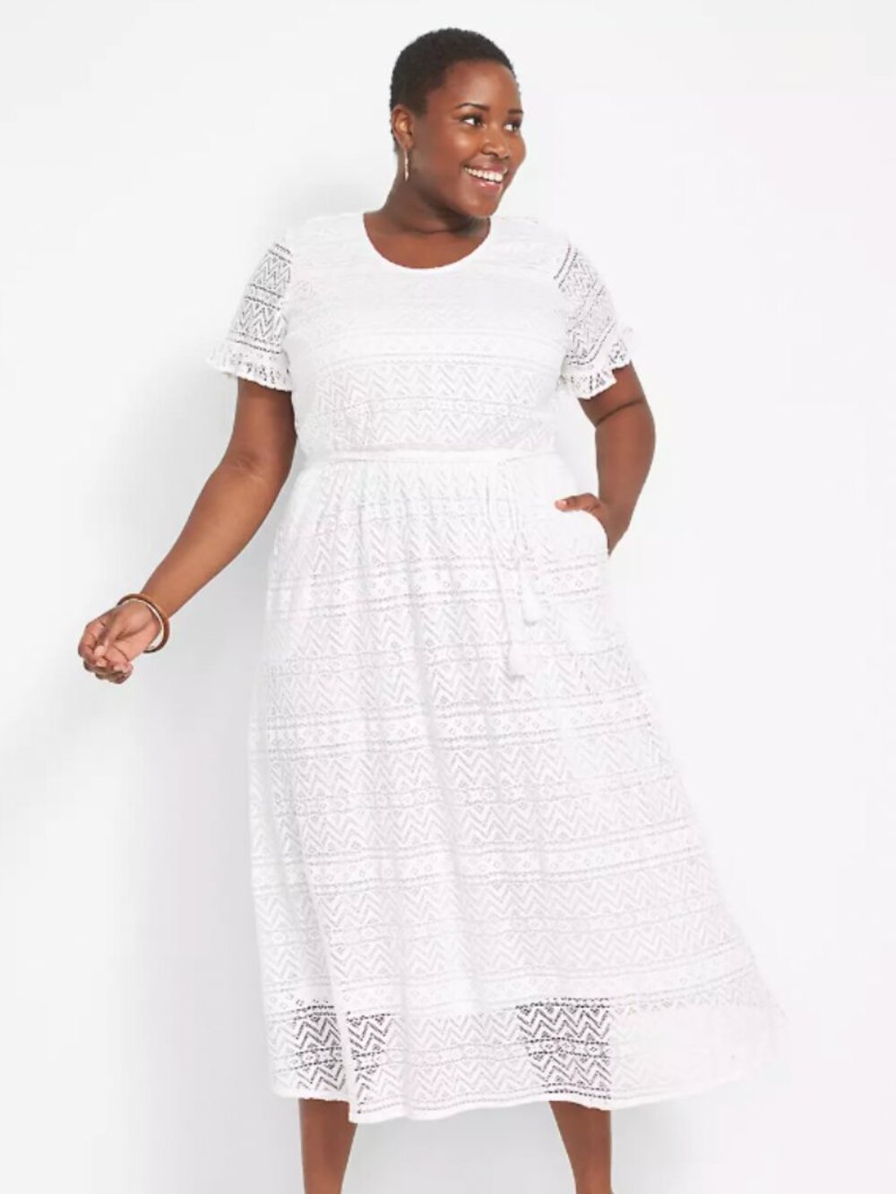 Lane Bryant Belted Crochet Lace Midi Dress Size 20